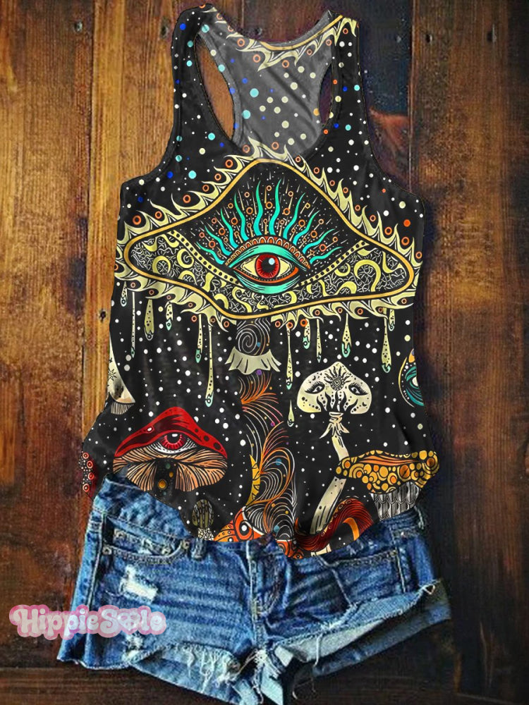 Women’s Retro Hippie Tree Of Life Mushroom Print Tank Top / S