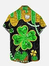 St. Patrick's Day Shine Four Leaf Clover Printing Men's Short Sleeve Shirt