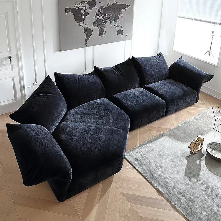 Homemys 135.8"Modern Camber Petal Shape Velvet Upholstered Corner Sectional 4-Seat Sofa