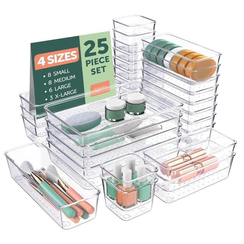 Transparent Striped Desktop Drawer Compartment Storage Box