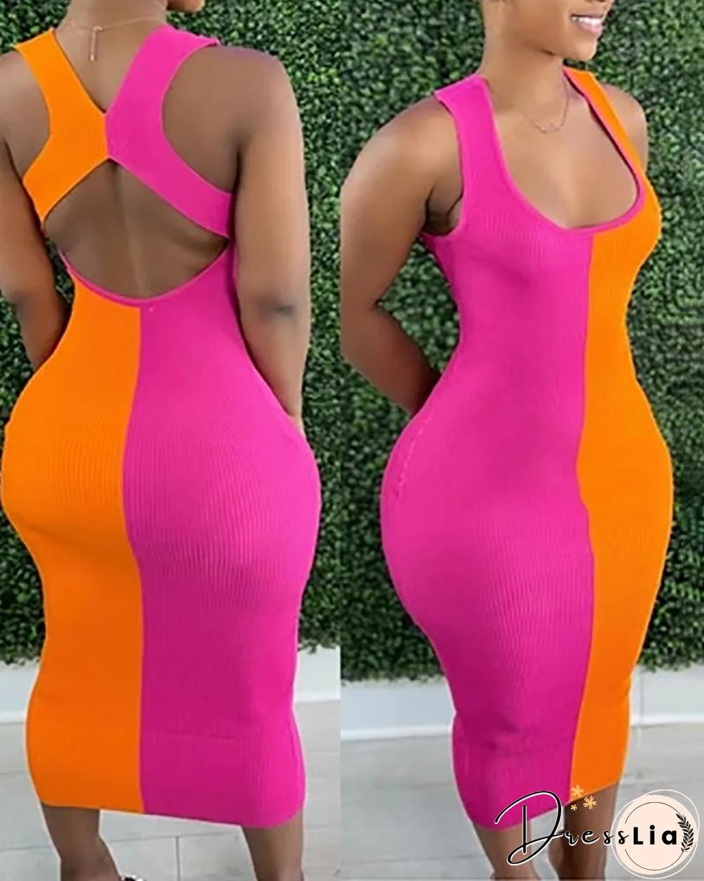 Knit Colorblock Cutout Sleeveless Maxi Dress