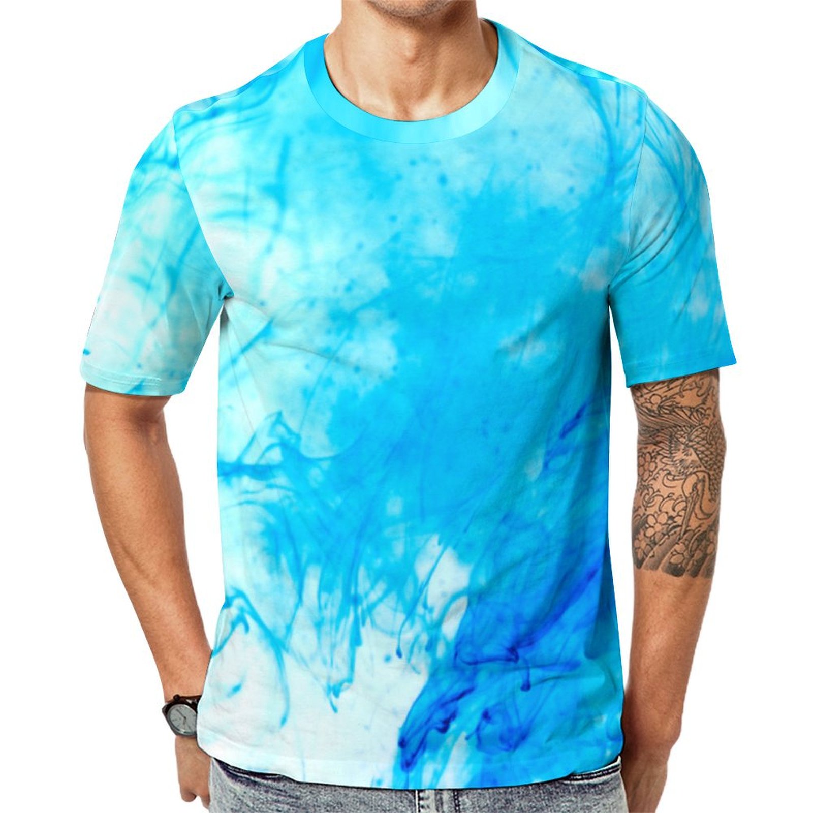 Light Blue Blue Watercolor Workout Short Sleeve Print Unisex Tshirt Summer Casual Tees for Men and Women Coolcoshirts