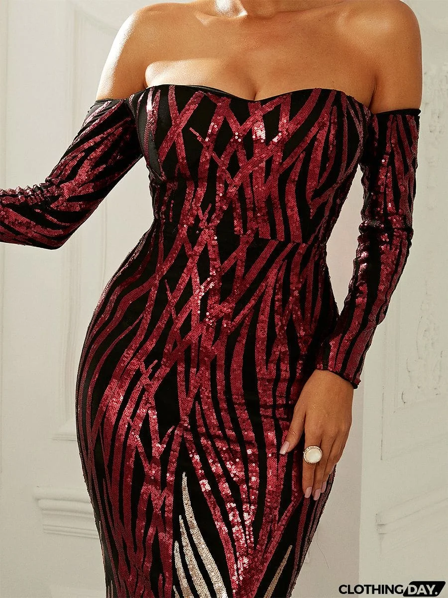 Off Shoulder Sequin Mermaid Prom Dress M0296