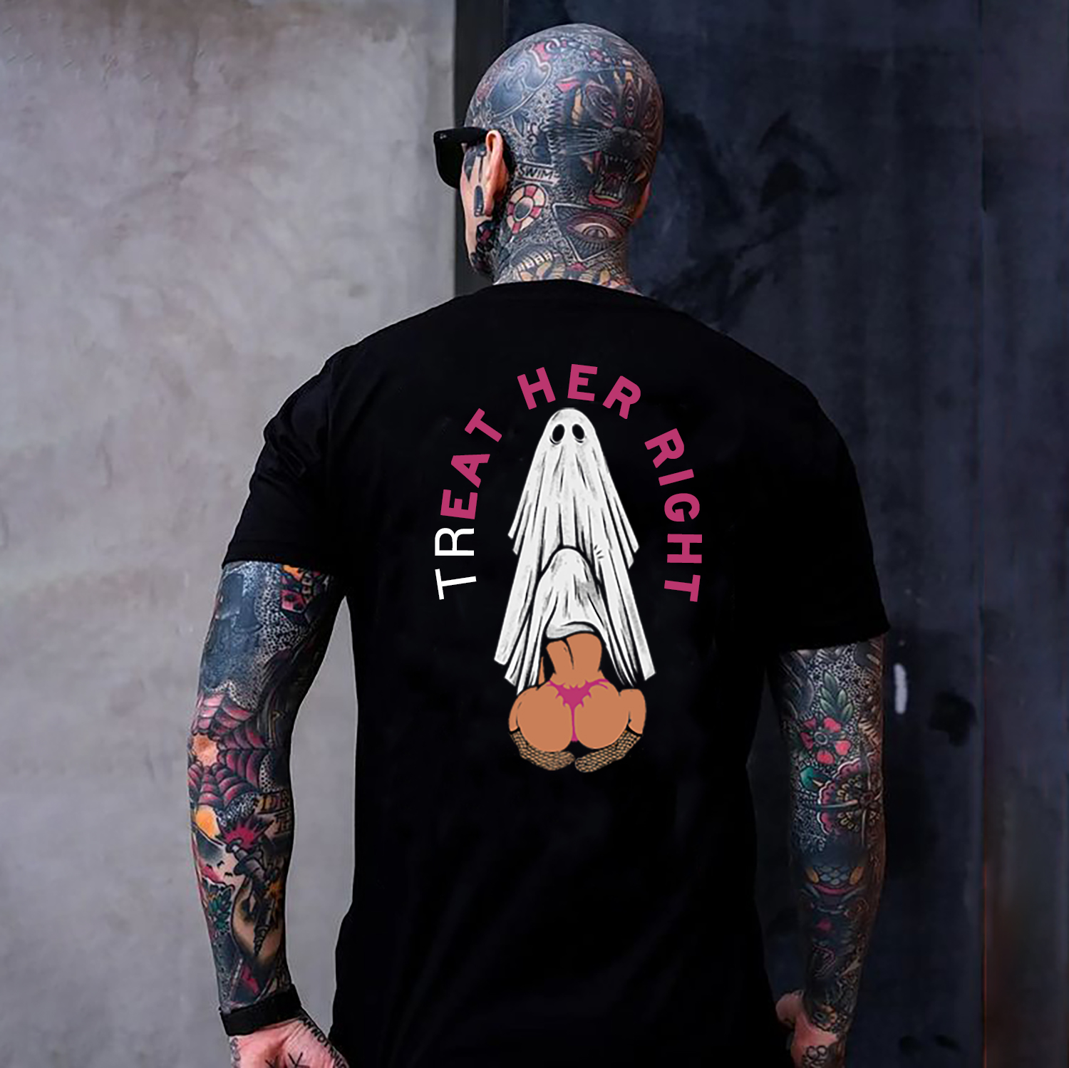 TREAT HER RIGHT Sexy Lady Ghost Graphic Casual Black Print T-shirt