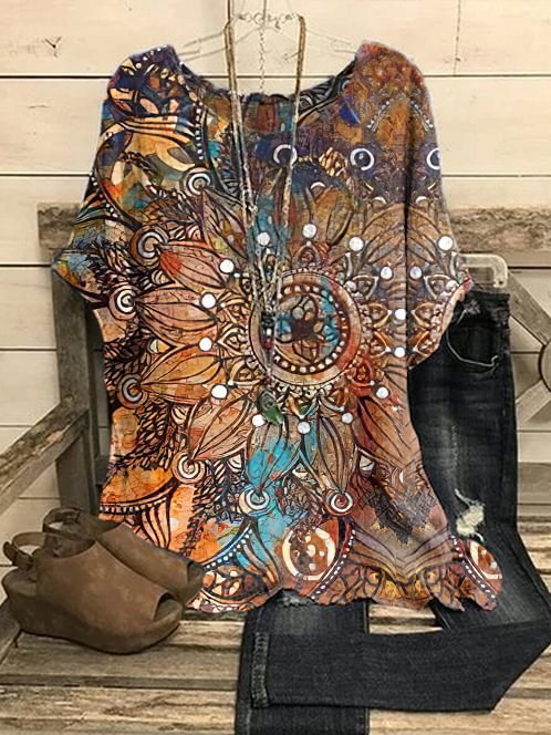 Vintage Floral Printed Women's T-shirt