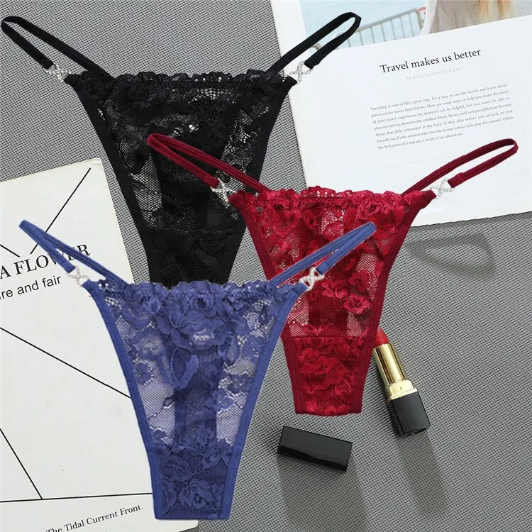 Billionm Women Lace Panties Thongs low Waist Mesh G-String T-Back Briefs Underwear Transparent Ladies Panties Sexy Lingerie