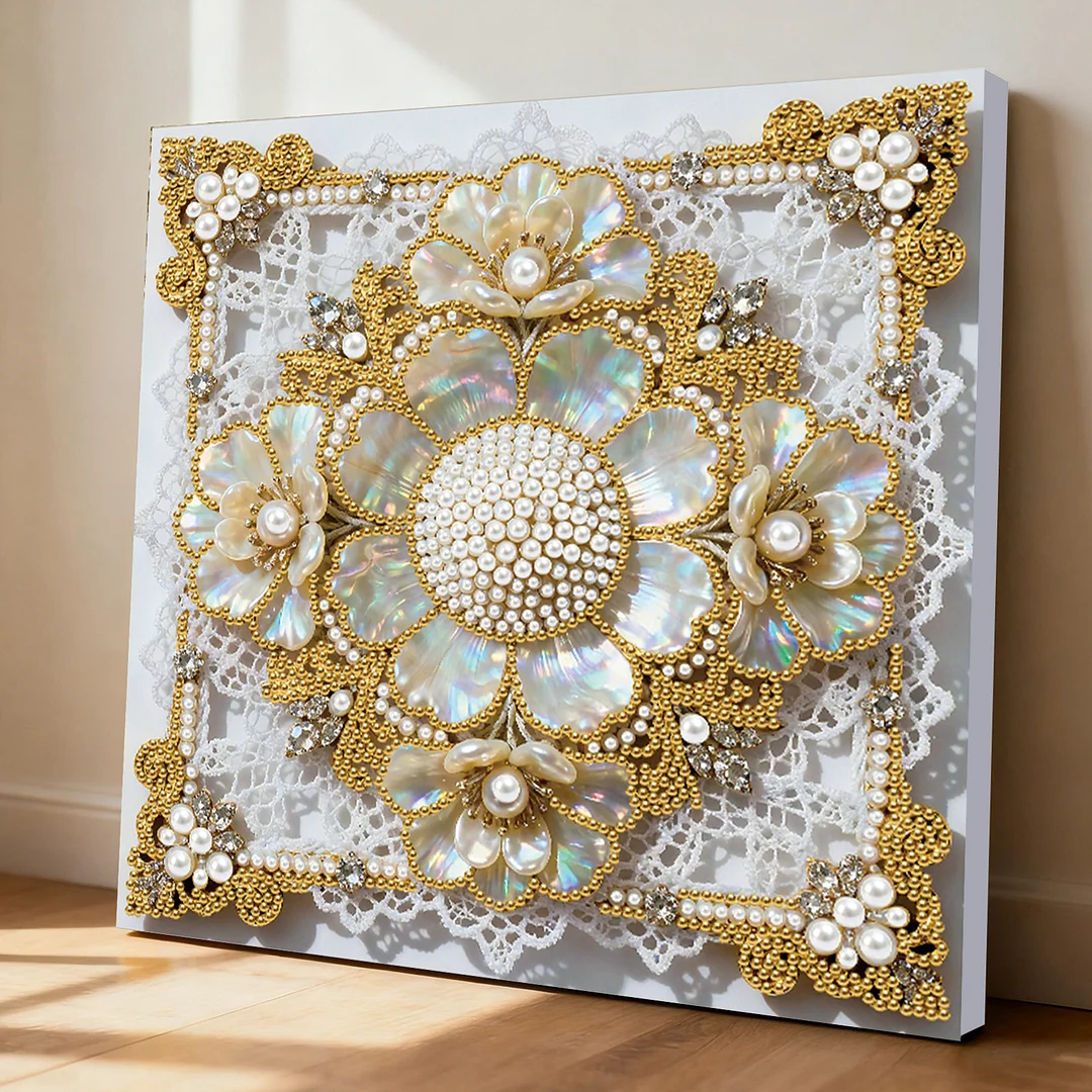 Flowers DIY Pearl Diamond Art Kit for Adults Home Decor 25x25cm With Frame