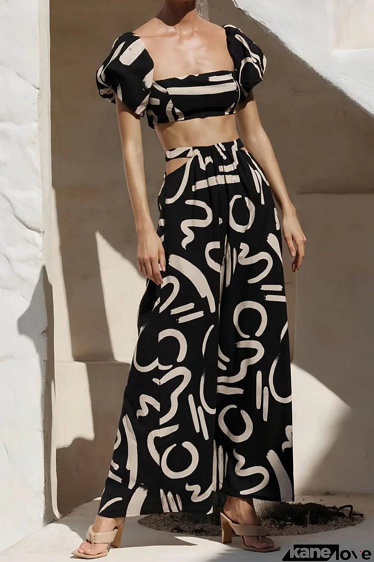 Strapless Puff Sleeve Crop Tops & Skirts