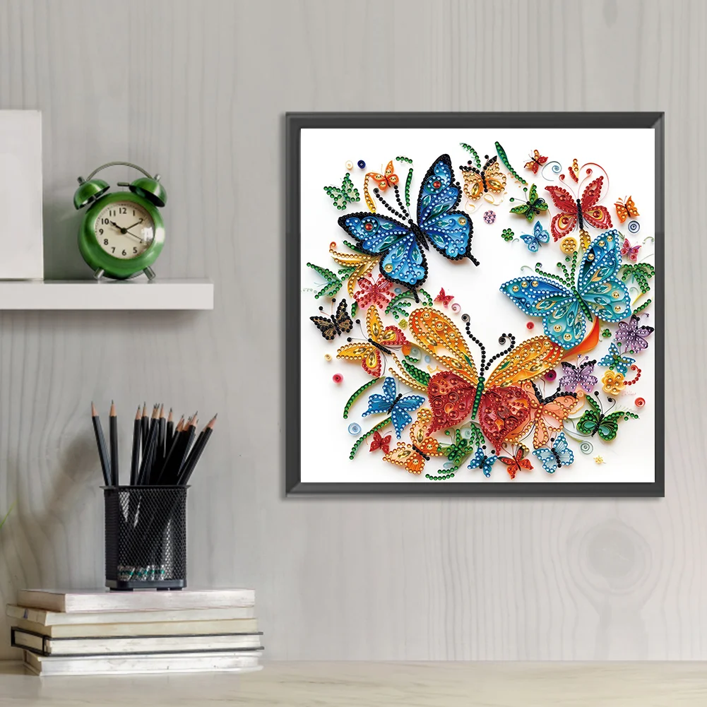 Diamond Painting - Partial Special Shaped Drill - Flower Butterfly(Canvas|30*30cm)