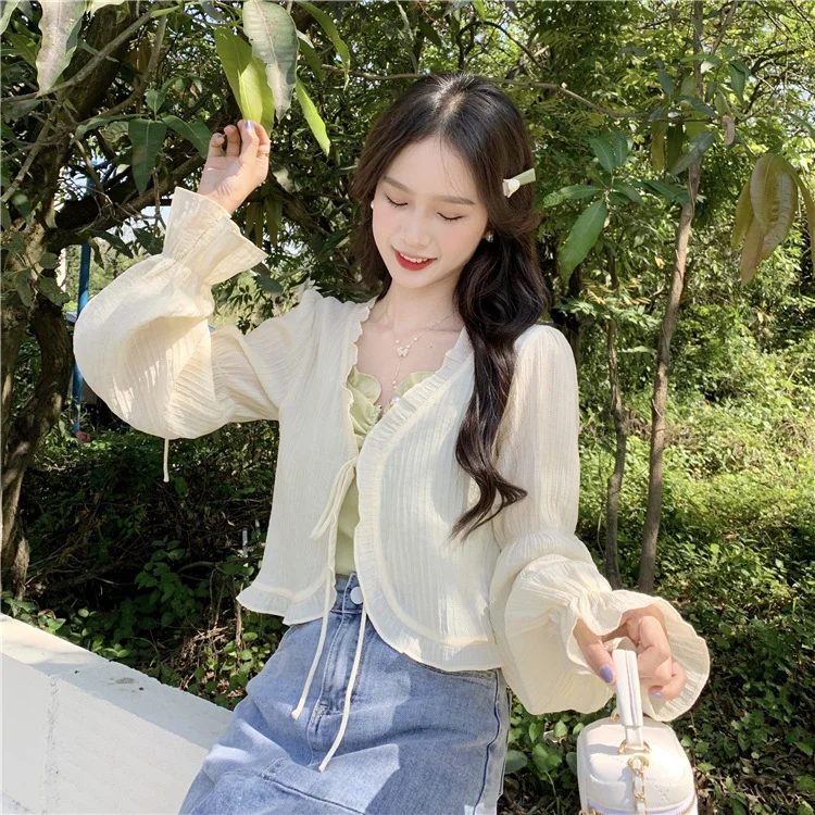Uveng Uveng Unlined Upper Garment Coat Female Design Sense Small Cardigan Summer Thin Pure And Fresh Sweet Korean Chic Short Jacket Female