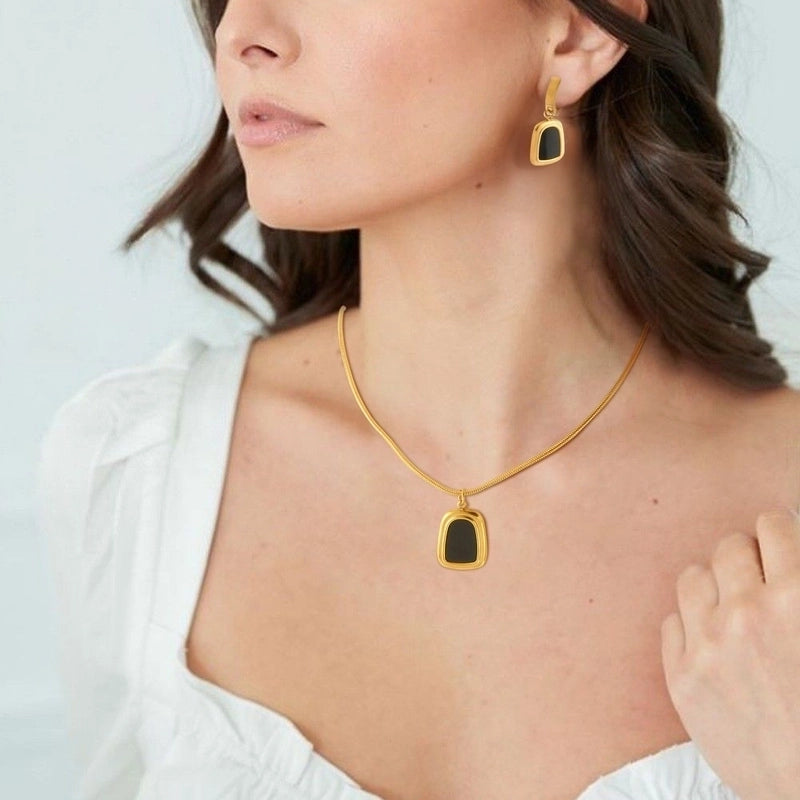 304 Stainless Steel 18K Gold Plated Elegant Lady Classic Style Plating Inlay Geometric Square Opal Shell Earrings Necklace Jewelry Set