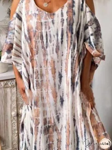 Women's Dresses Loose Tie-Dye Printed Off-The-Shoulder Long Sleeve Dress