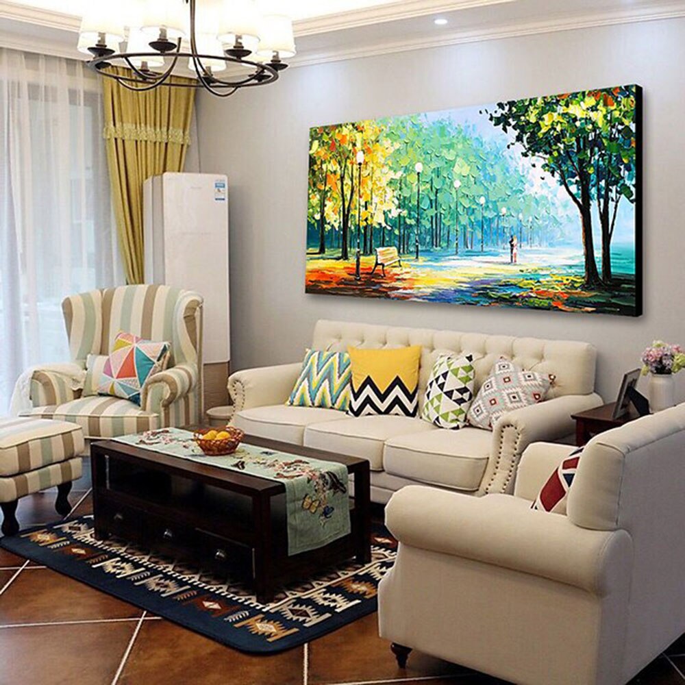Cotton Tshirt Handmade Large Size Hand Painted Abstract Trees Landscape Oil Painting On Canvas Modern Pop Art Wall Picture For Home Decoration t -shirt Tee