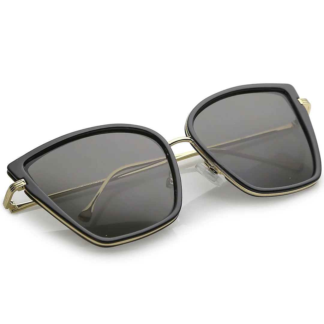 Women's Oversize Cat Eye glasses With Slim Arms Metal Trim Tinted Lens 56mm