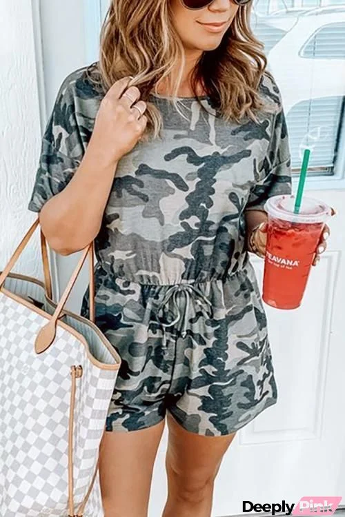 Camouflage Drawstring Romper