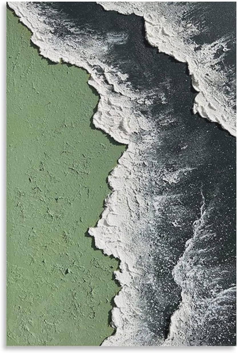 Dark Green Beach and Black White Deep Sea Art Oil Painting Room Aesthetic Art Poster for Living Room Wall Art Paintings Canvas Wall Decor Home Decor Living Room Decor Aesthetic 16x24inch(40x60cm) Un 16x24inch(40x60cm)