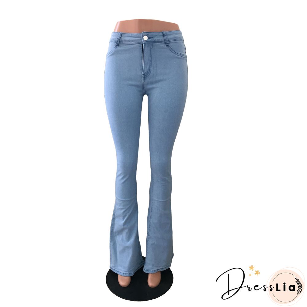 High Waist Zipper Stretch Flare Jeans Pants