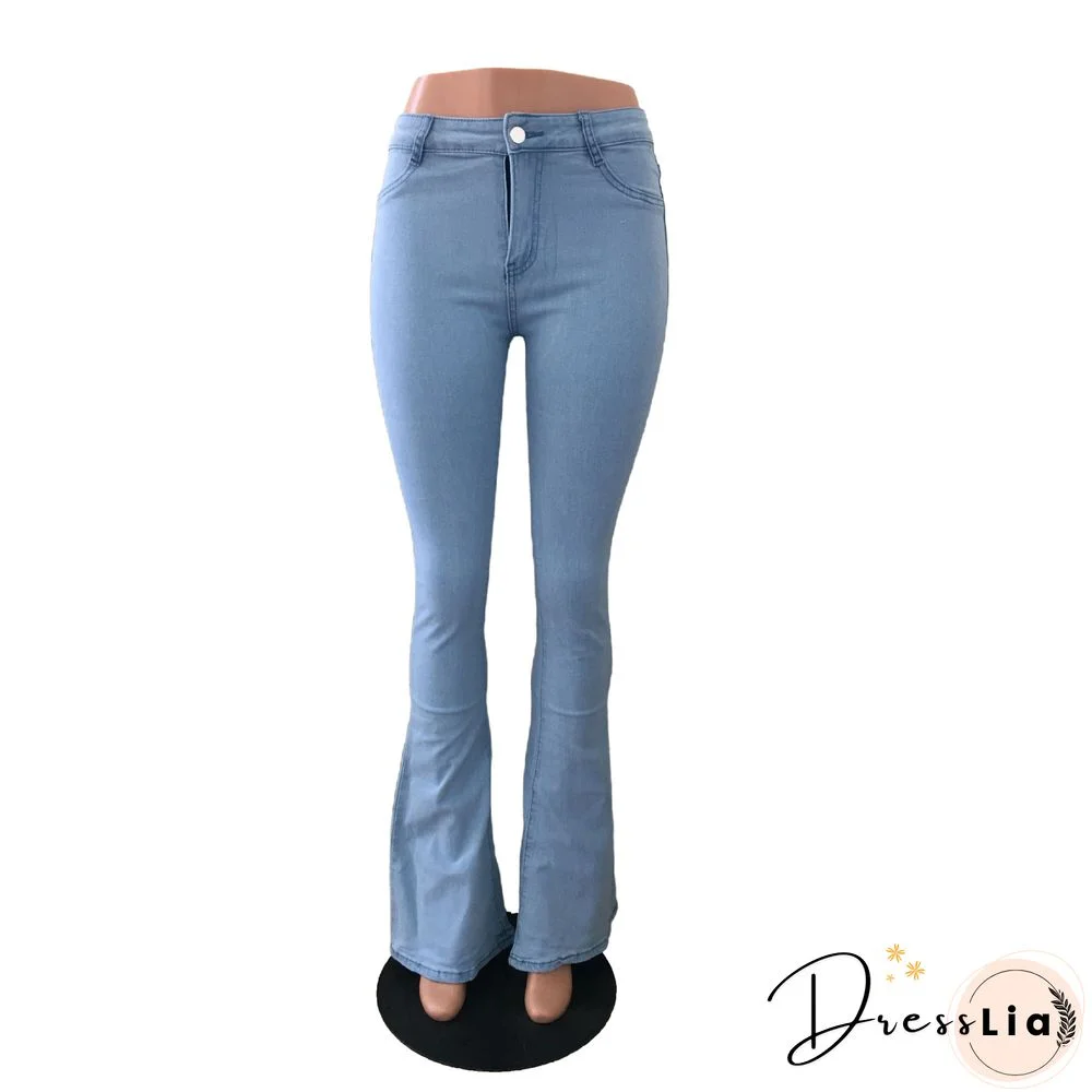 High Waist Zipper Stretch Flare Jeans Pants