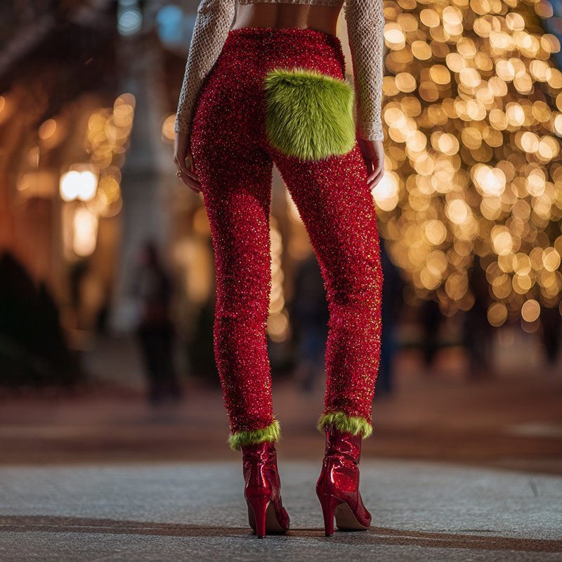 Fun Christmas Sparkling Plush Leggings elevenforest