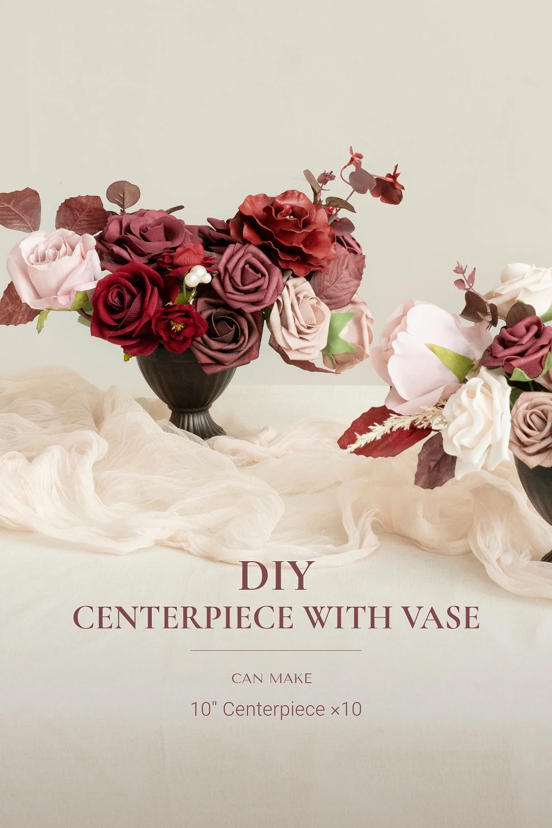 Large Floral Centerpiece Set in Burgundy & Dusty Rose