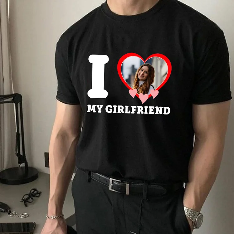 Custom Photo I Love My Girlfriend Shirt, Valentine Gift I Love My Girlfriend Custom Picture, Girlfriend Bootleg Tee Shirt, Boyfriend Shirt