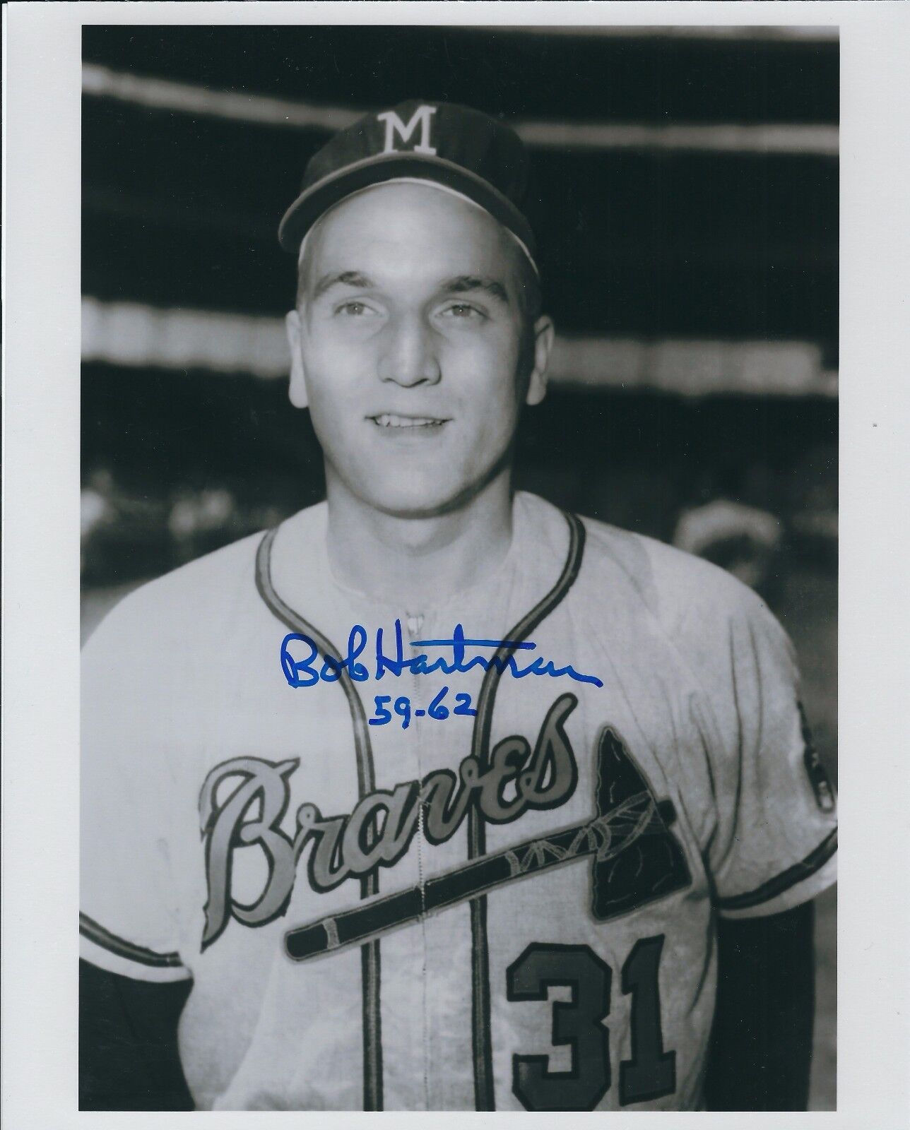 AUTOGRAPHED BOB HARTMAN 8X10 Milwaukee Braves Photo Poster painting W/COA