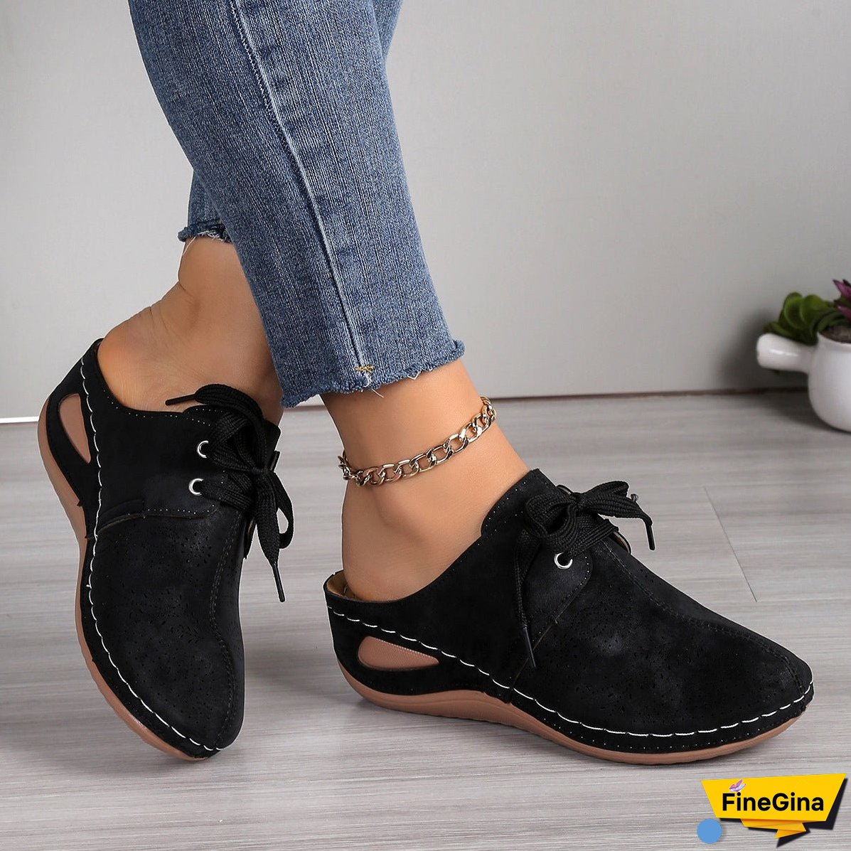 Lace-Up Round Toe Wedge Sandals