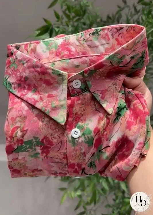 Unique Pink Peter Pan Collar Print Patchwork Cotton Blouses Fall