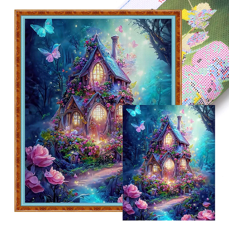 Dream Rose Cottage (50*60cm) 11CT Stamped Cross Stitch gbfke