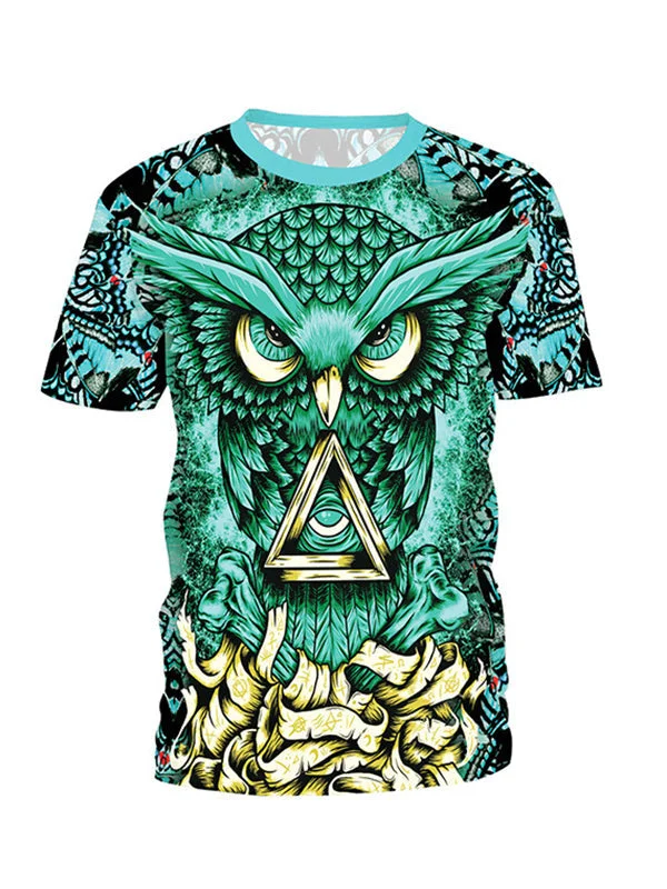 Owl 3d Printed Round Neck Loose T-shirt
