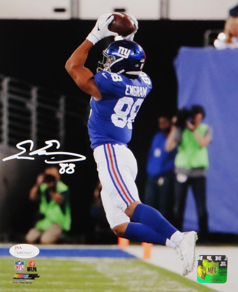 Evan Engram Autographed NY Giants 8x10 Jumping PF Photo Poster painting- JSA W Auth *White