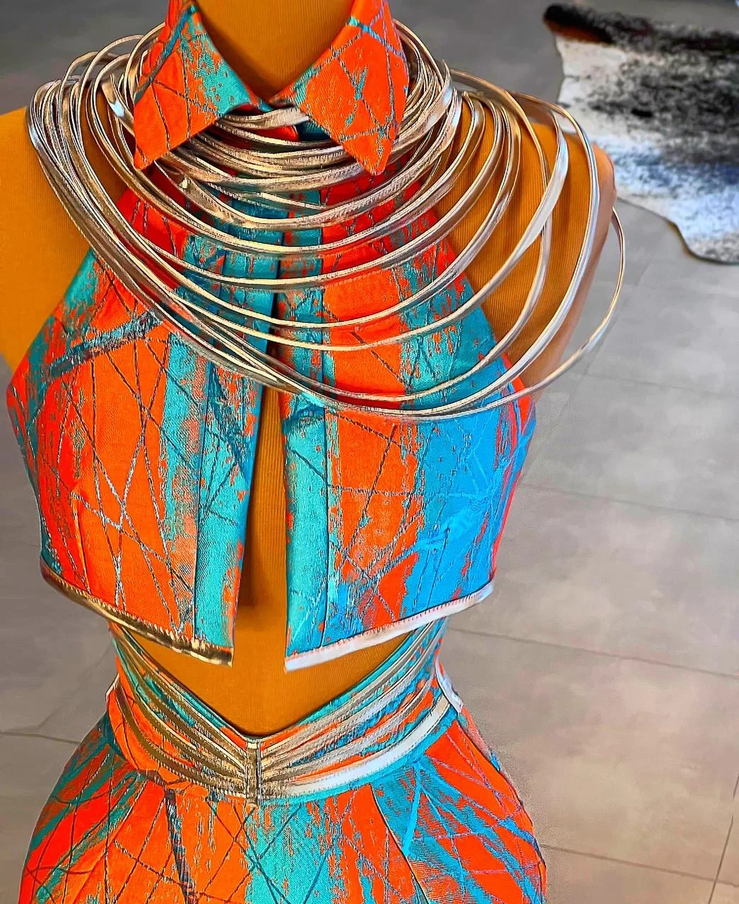 Silver Detailed Painting Dress