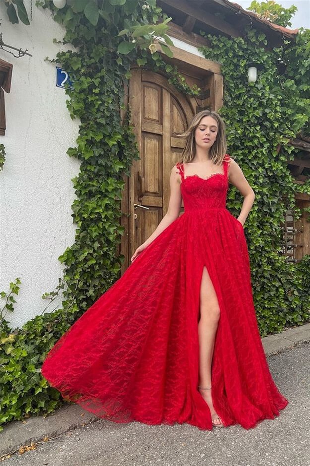 Front Split Red Evening Dress With Sleeveless Appliques Online| Ballbellas Ballbellas