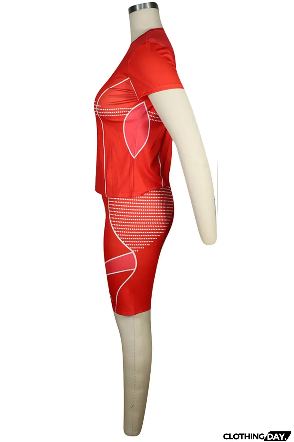 Pink knit Sexy Patchwork Print Straight Short Sleeve Two Pieces