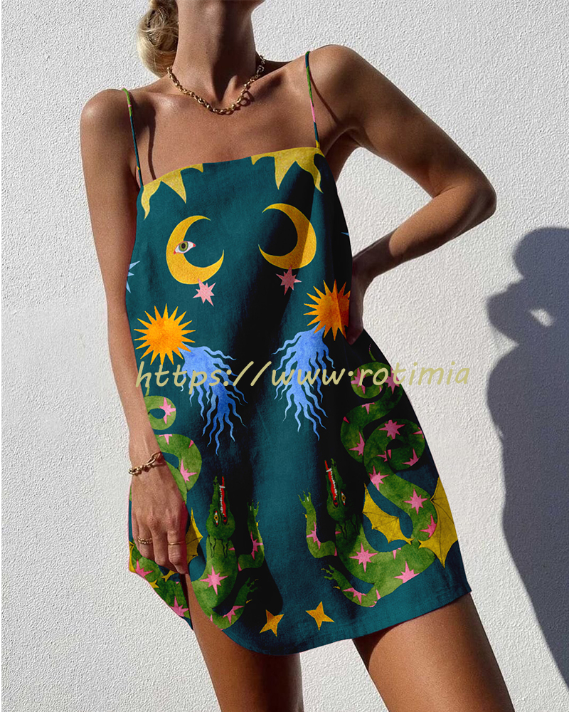 Rotimia chic abstract print chain mini dress