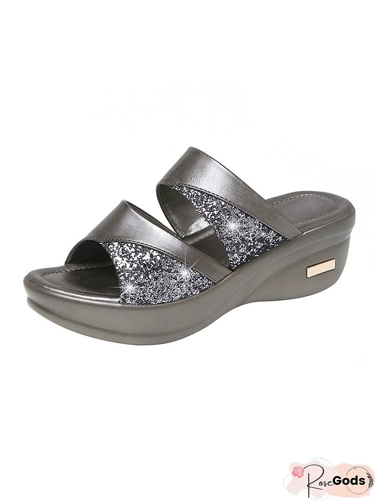 Glitter Shiny Panel Platform Heel Sandals