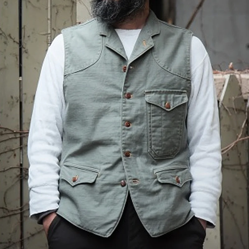 Vintage Single-Breasted Lapel Stitching Cotton Vest