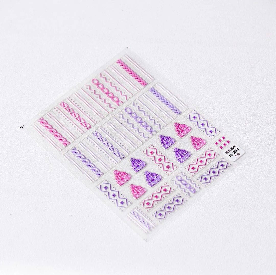 Beautizon Cute Sweater High Quality 5D Acrylic Engraved Nail Sticker Sweater Snowflake Floral Patterns Nail Water Decal