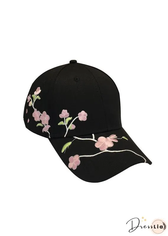 New Boho Black Floral Embroidery Baseball Cap Hat