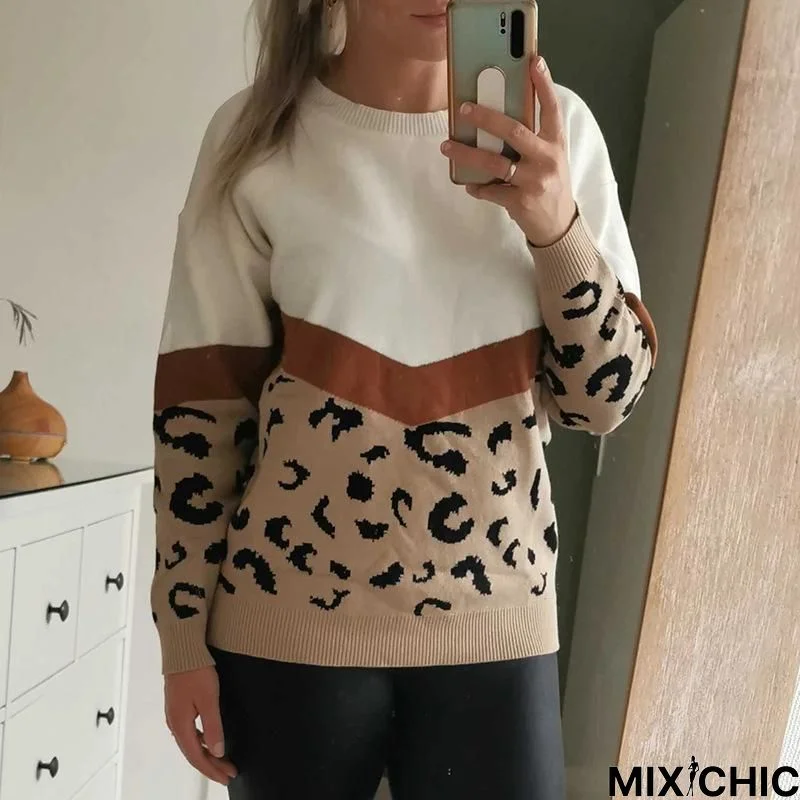 Leopard Stitched Knitted Sweater