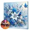 (Framed)Diamond Painting -DIY Round Drill Blue Flowers and Birds with Frame(25x25cm)