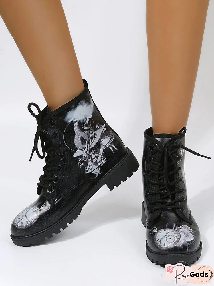 Girls Clock Graphic Black Booties