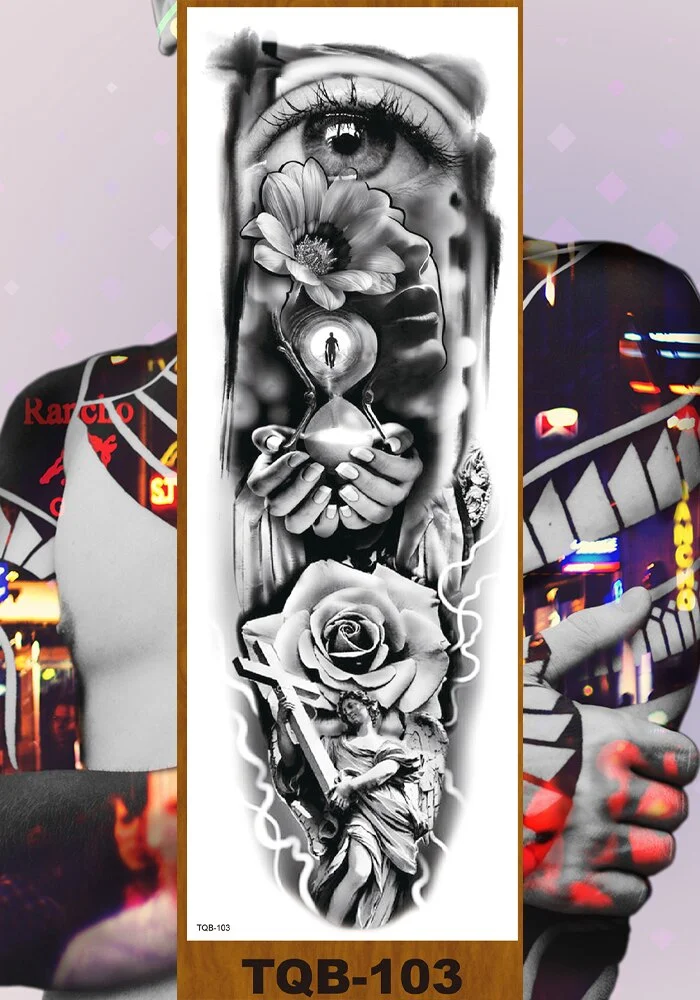 Full Flower Arm Temporary Tattoos Stickers Man Woman Girls Body Leg Fake Tatoo Buddha Bodhisattva Valkyrie Warrior Goddess DIY