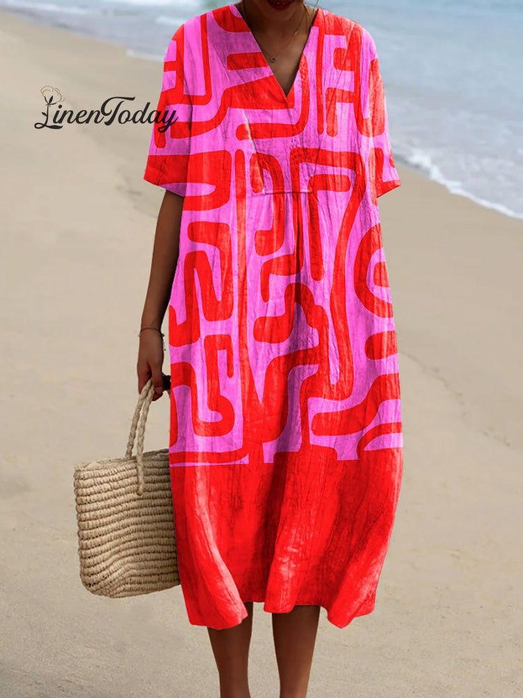 Women’s Abstract Vibrant Bold Fun Colorful Geometric Stripes Art Print Flowy Dress Multicolor / S