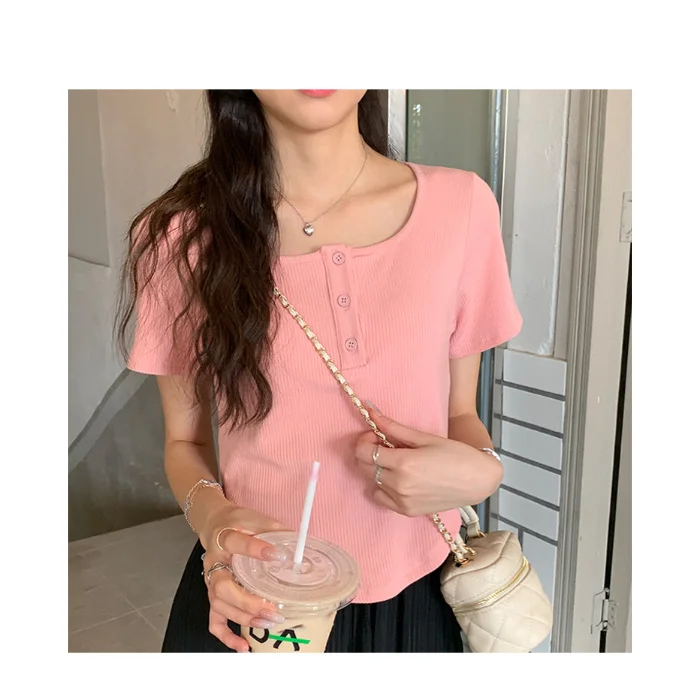 Brownm Brownm T-Shirt Female 2024 Summer New Korean Version Casual Show Thin Inside The Students Slim High Waist Student Jacket Tide