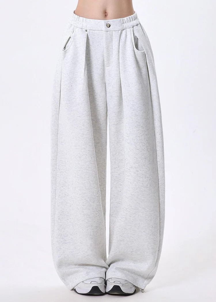 Stylish Light Grey Oversized Drawstring Cotton Pants Spring