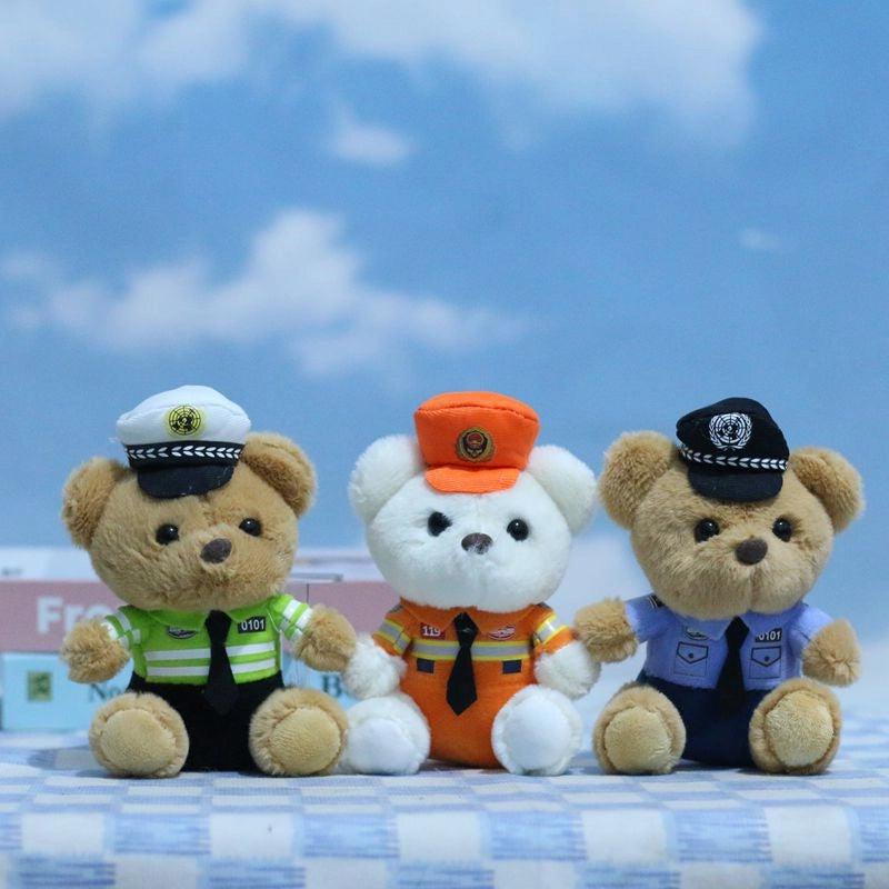 Cute Cute Traffic Police Bear Pendant Plush Toy Police Fire Fighting Doll Bag Hanging Doll Keychain Doll