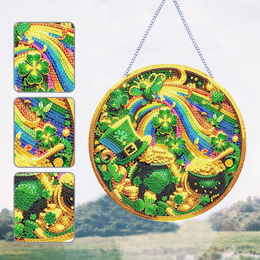 DIY St Patrick Lucky Clover Acrylic Wreath Diamond Painting Hanging Pendant Wall Decor