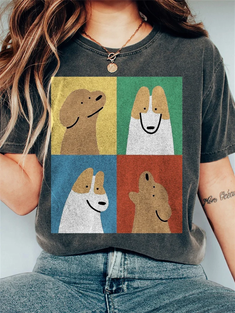 Lovely Dogs Graphic Vintage Washed T Shirt