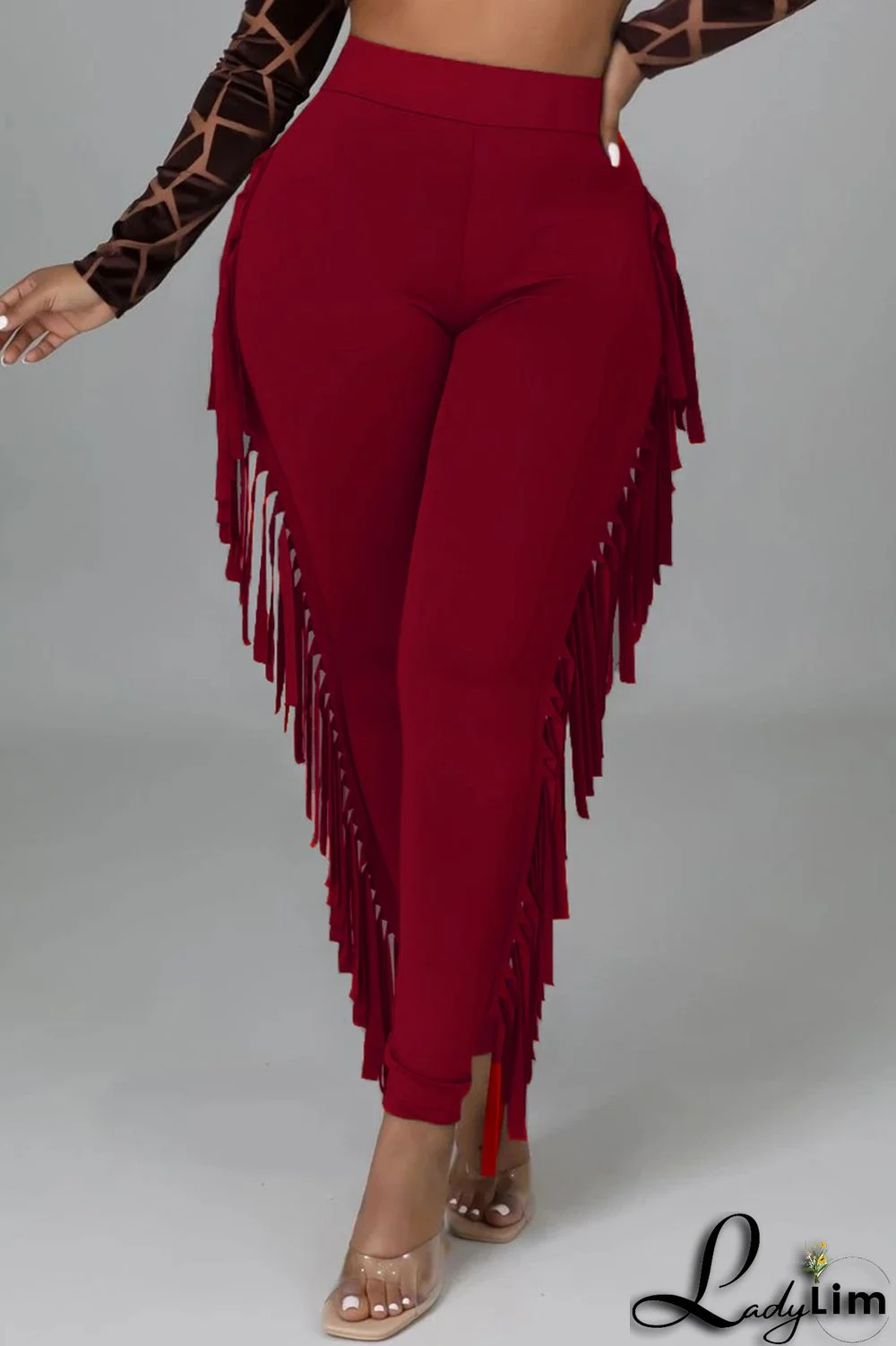 Black Fashion Casual Solid Tassel Regular High Waist Pencil Trousers
